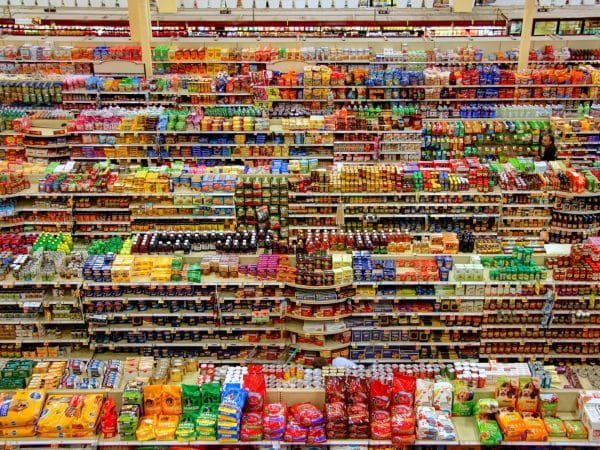 high-angle photography of grocery display gondola